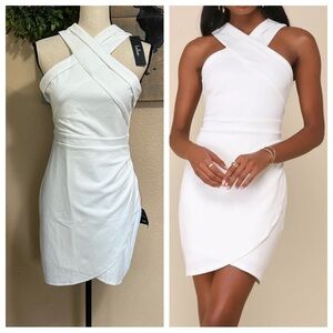 NWT Headed to Cocktail Hour White Halter Tulip Mini Dress